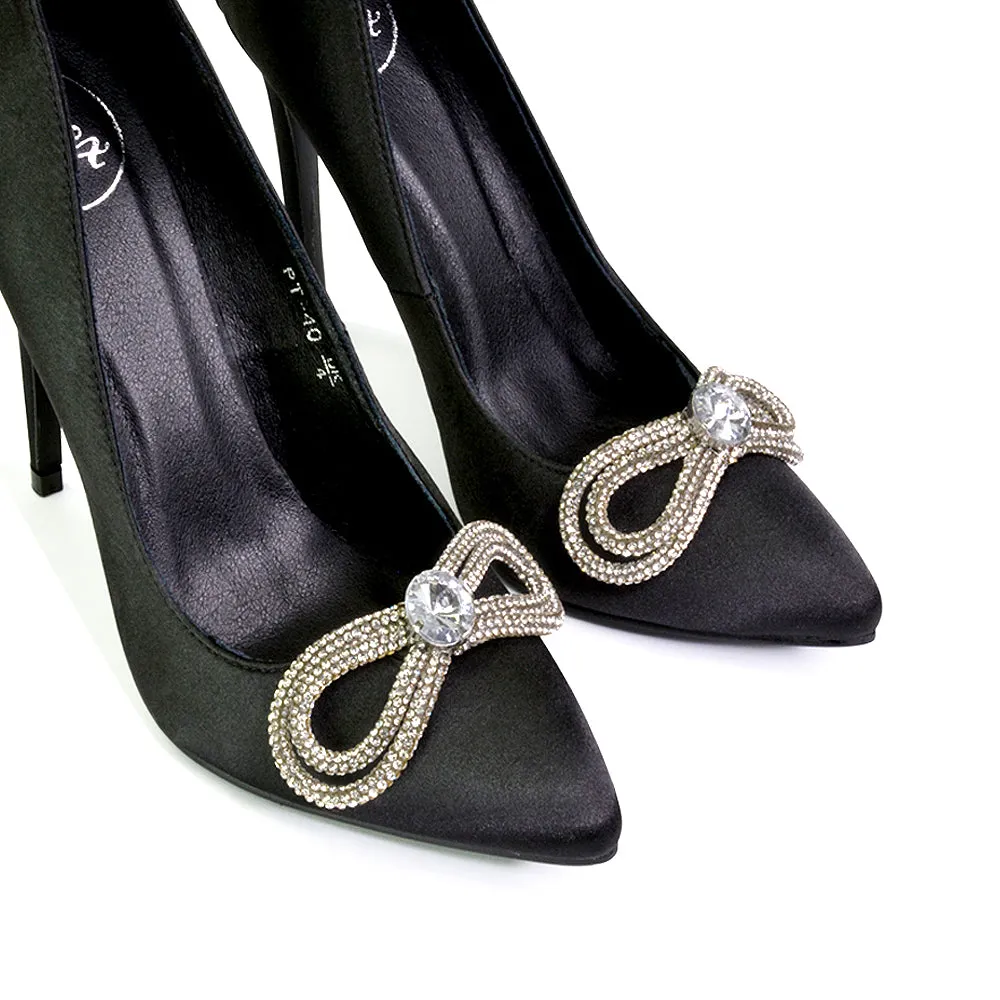 Lane Diamante Bow Pointed Toe Court Shoes Stiletto Bridal Shoes in Black sold by XYlondon product image thumbnail 2