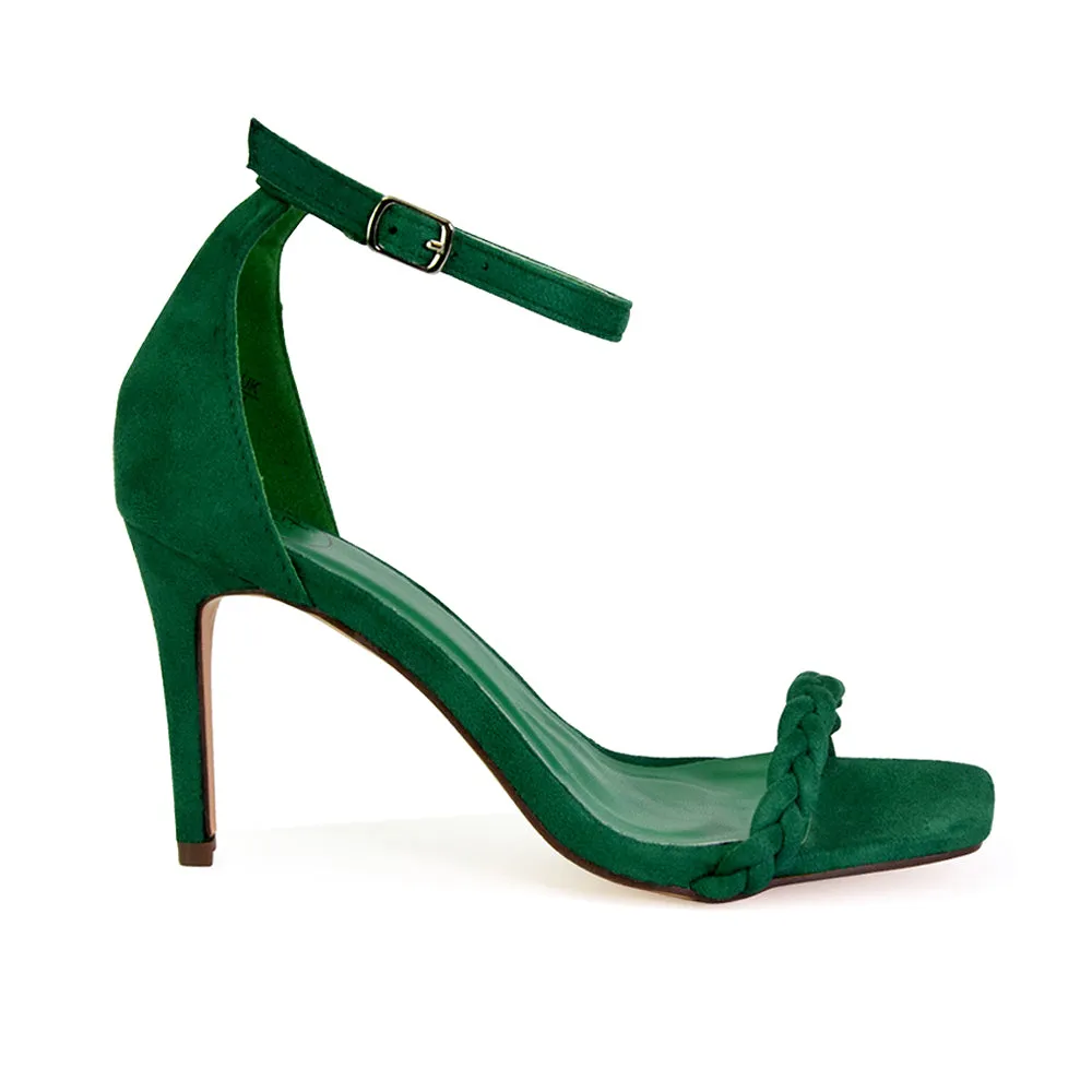 Brookes Woven Strappy Square Toe Stiletto High Heel Sandals in Green sold by XYlondon product image thumbnail 3