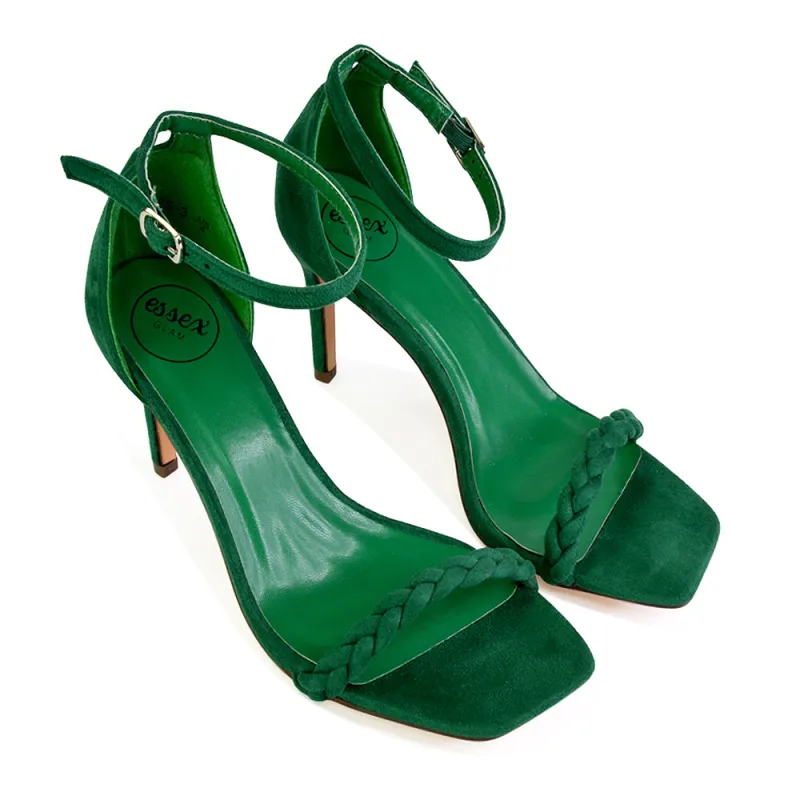 Brookes Woven Strappy Square Toe Stiletto High Heel Sandals in Green sold by XYlondon