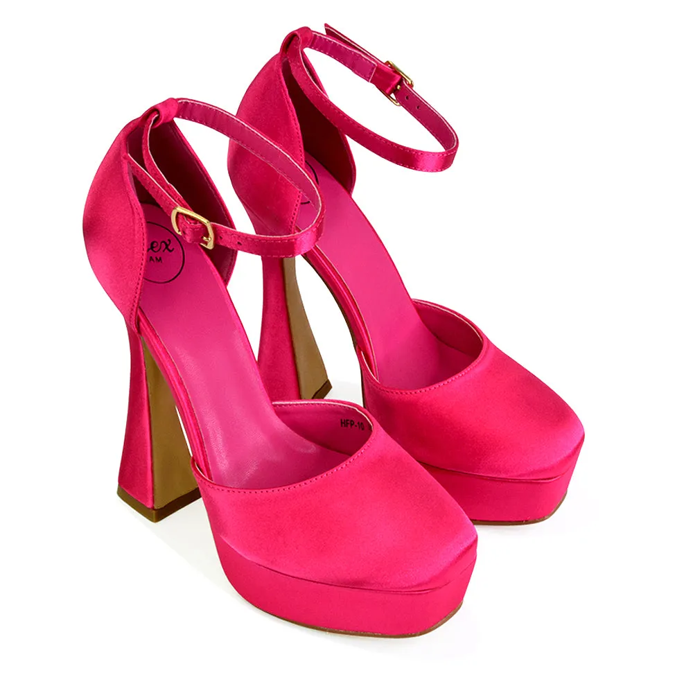 Leonardo Satin Court High Heels Platform Wedding Shoes for Bride in Fuchsia sold by XYlondon