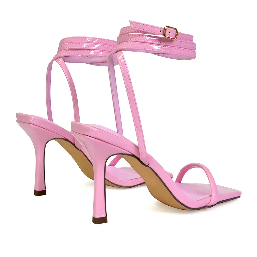 Jolie Square Toe Lace Up Strappy Sandal Stiletto High Heels in Pink sold by XYlondon product image thumbnail 2
