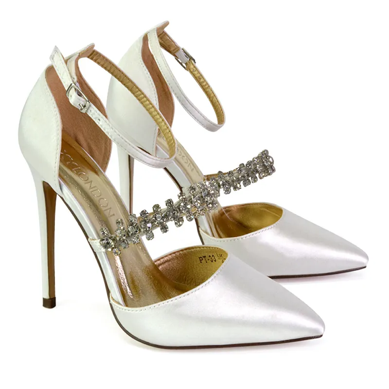 Giana Pointed Toe Strappy Stiletto High Heel Court Wedding Shoes in Ivory sold by XYlondon