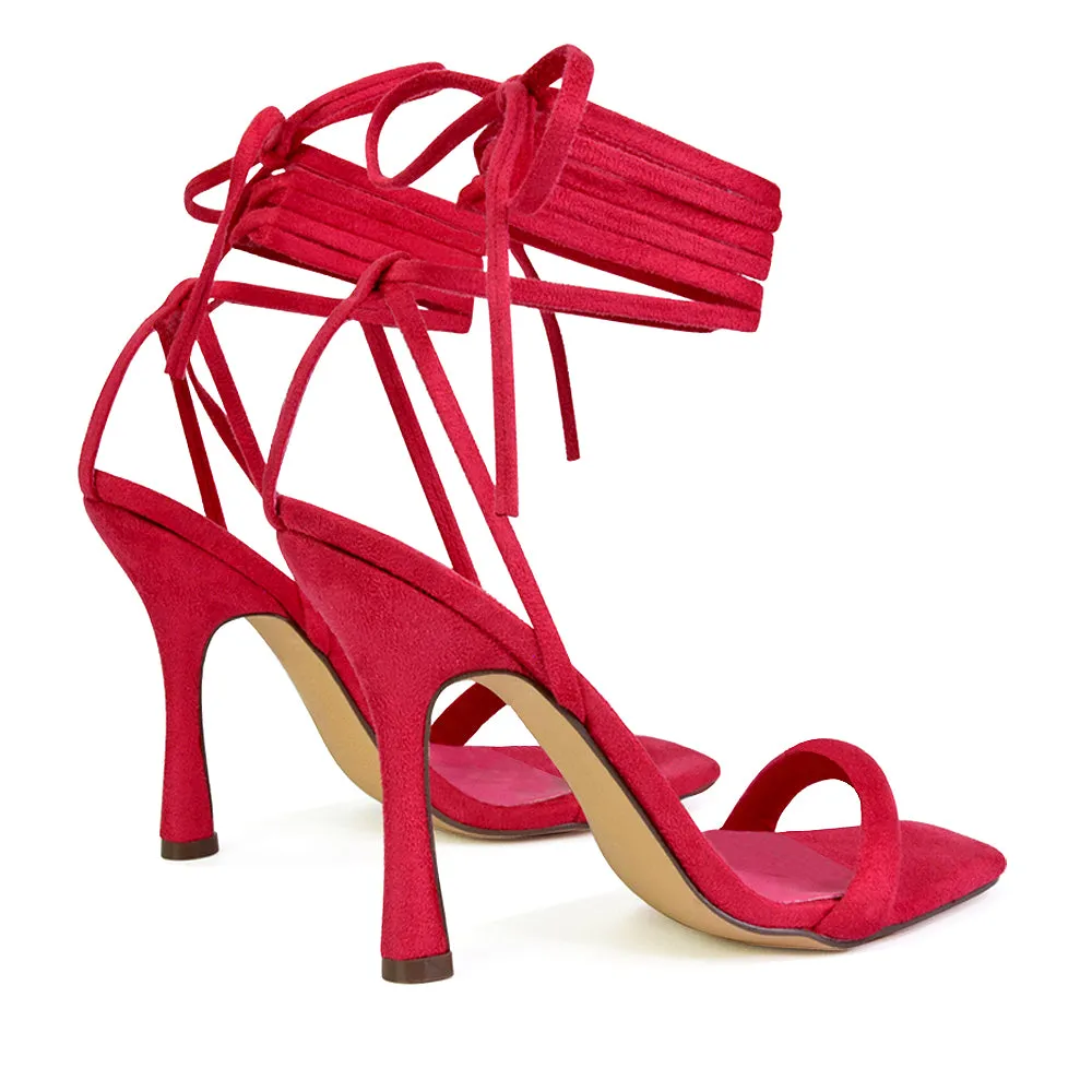 Caryn Faux Suede Lace Up Square Toe Strappy Stiletto High Heels in Hot Pink sold by XYlondon product image thumbnail 2