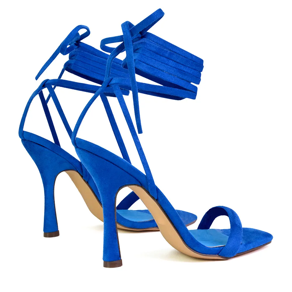 Caryn Faux Suede Lace Up Square Toe Strappy Stiletto High Heels in Blue sold by XYlondon product image thumbnail 2