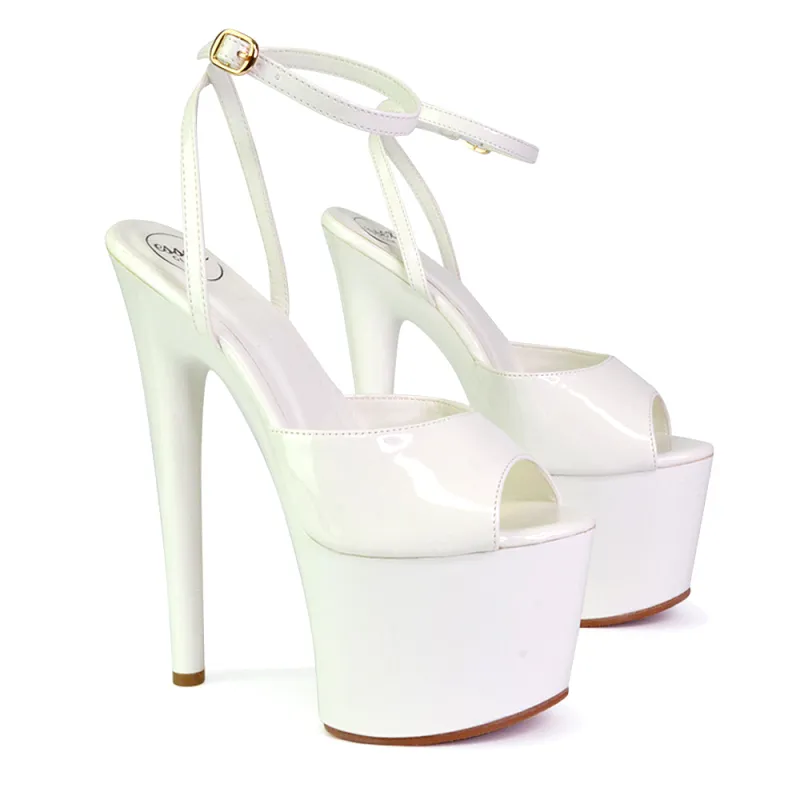 Sunshine Strappy Peep Toe Stiletto High Heel Platform Shoes in White sold by XYlondon