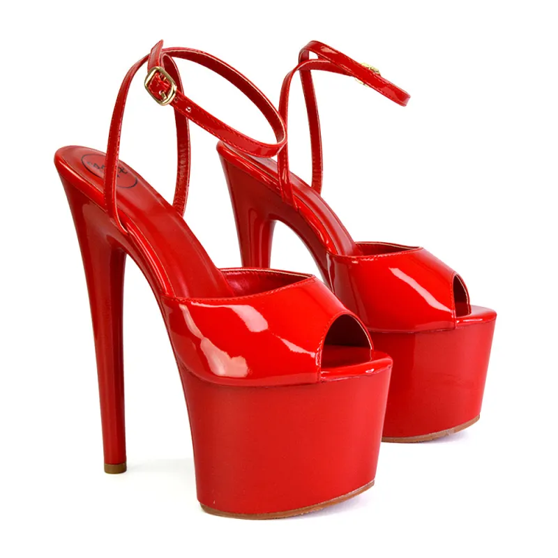 Sunshine Strappy Peep Toe Stiletto High Heel Platform Shoes in Red sold by XYlondon