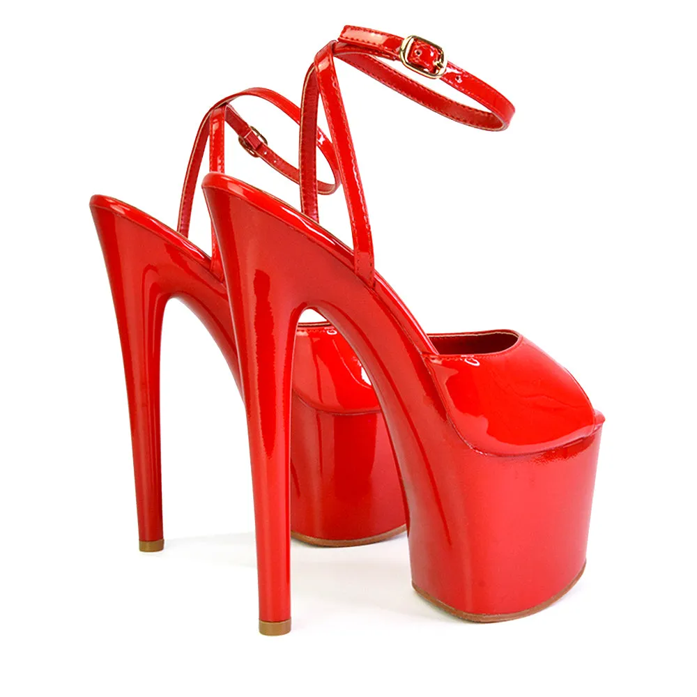 Sunshine Strappy Peep Toe Stiletto High Heel Platform Shoes in Red sold by XYlondon product image thumbnail 2