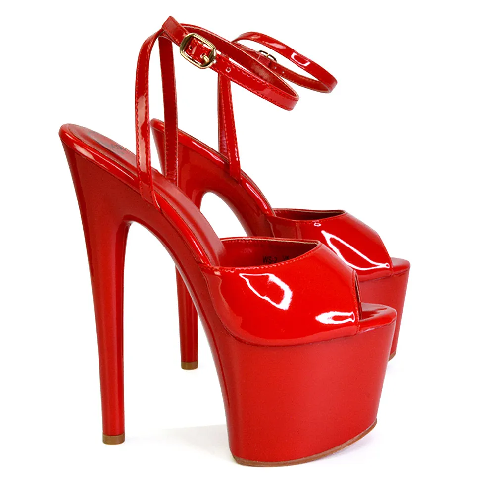 Sunshine Strappy Peep Toe Stiletto High Heel Platform Shoes in Red sold by XYlondon product image thumbnail 5