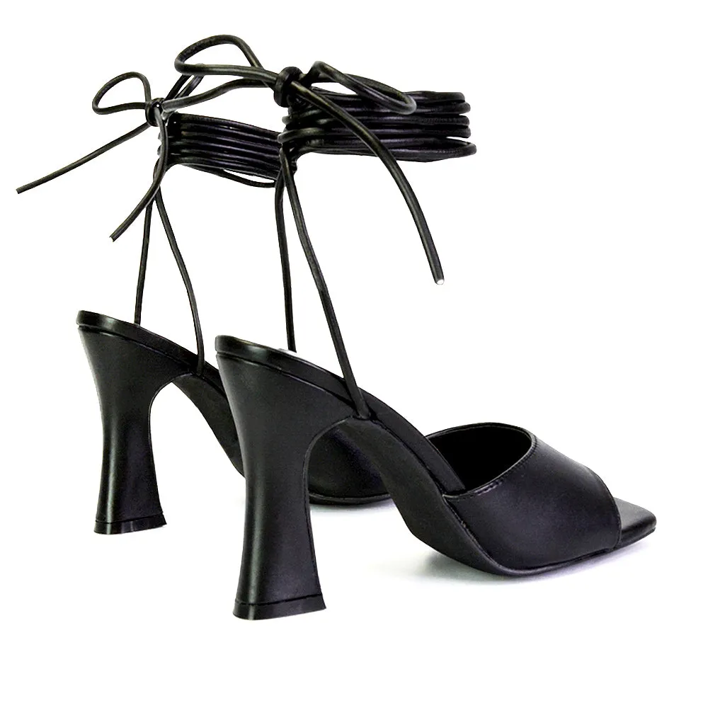 Flora Strappy Lace Up Block High Heels With a Square Toe in Black sold by XYlondon product image thumbnail 2