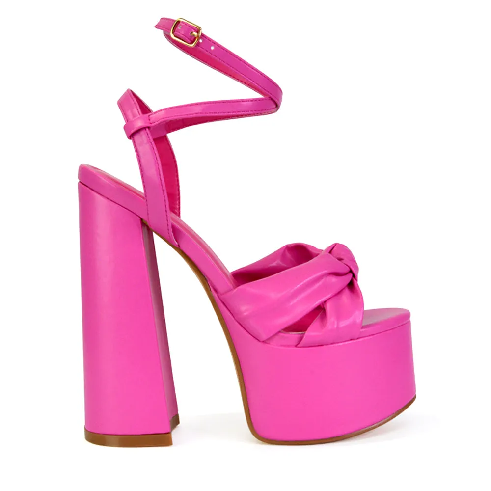 Faylinn Ankle Strap Super Chunky Block High Heel Platform Shoes in Fuchsia sold by XYlondon product image thumbnail 3