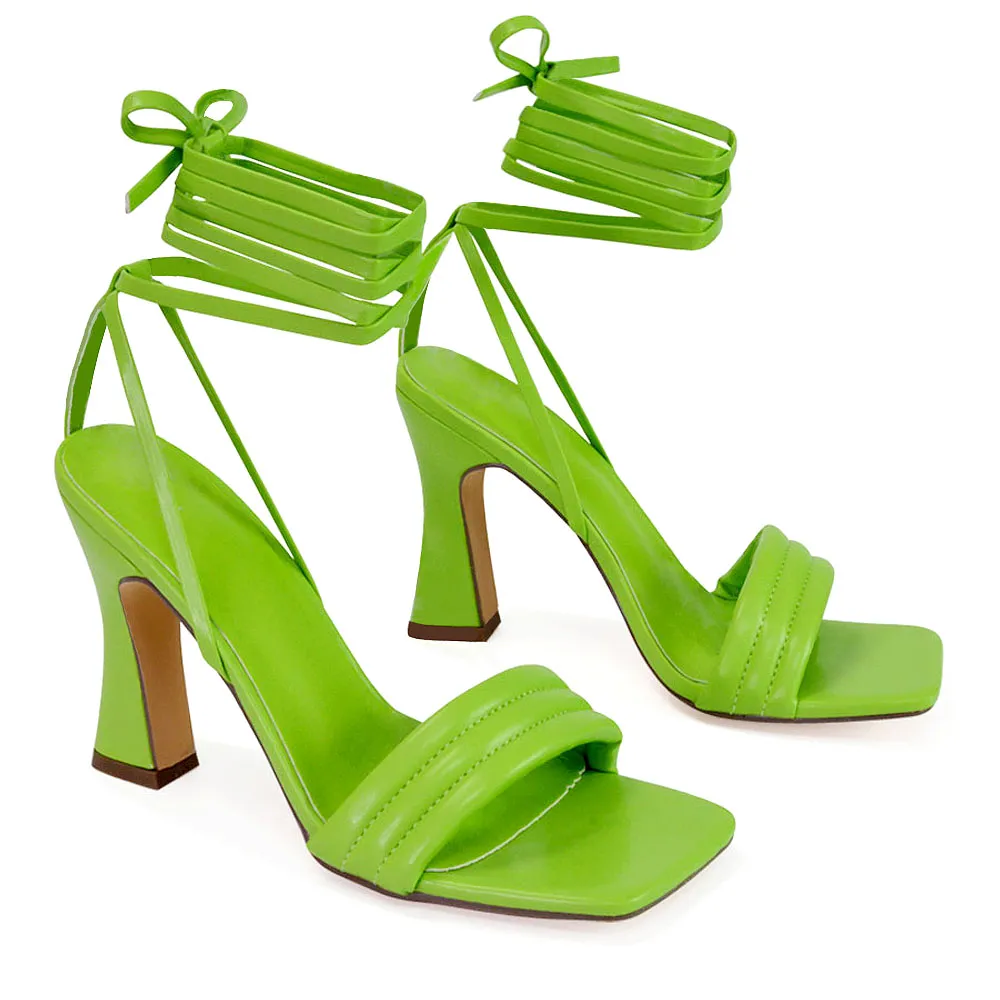 Zeta Lace Up Strappy Mid Block High Heel Sandals With a Square Toe in Green sold by XYlondon product image thumbnail 2