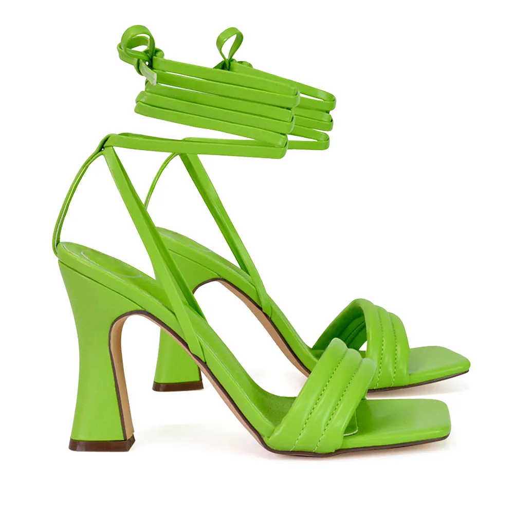 Zeta Lace Up Strappy Mid Block High Heel Sandals With a Square Toe in Green sold by XYlondon product image thumbnail 3
