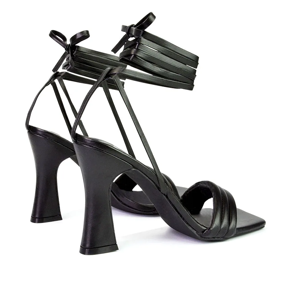 Zeta Lace Up Strappy Mid Block High Heel Sandals With a Square Toe in Black sold by XYlondon product image thumbnail 4