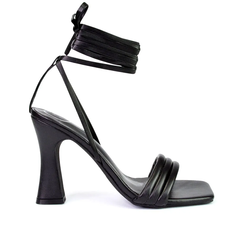 Zeta Lace Up Strappy Mid Block High Heel Sandals With a Square Toe in Black sold by XYlondon product image thumbnail 2