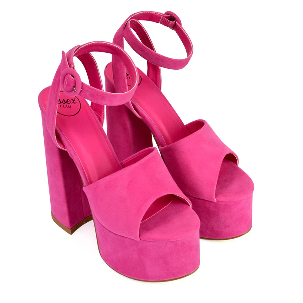 Pennie Strappy Super High Platform Shoes With a Chunky Heel in Fuchsia sold by XYlondon product image thumbnail 4