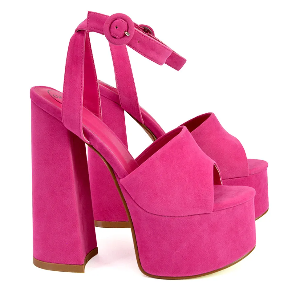 Pennie Strappy Super High Platform Shoes With a Chunky Heel in Fuchsia sold by XYlondon product image thumbnail 5