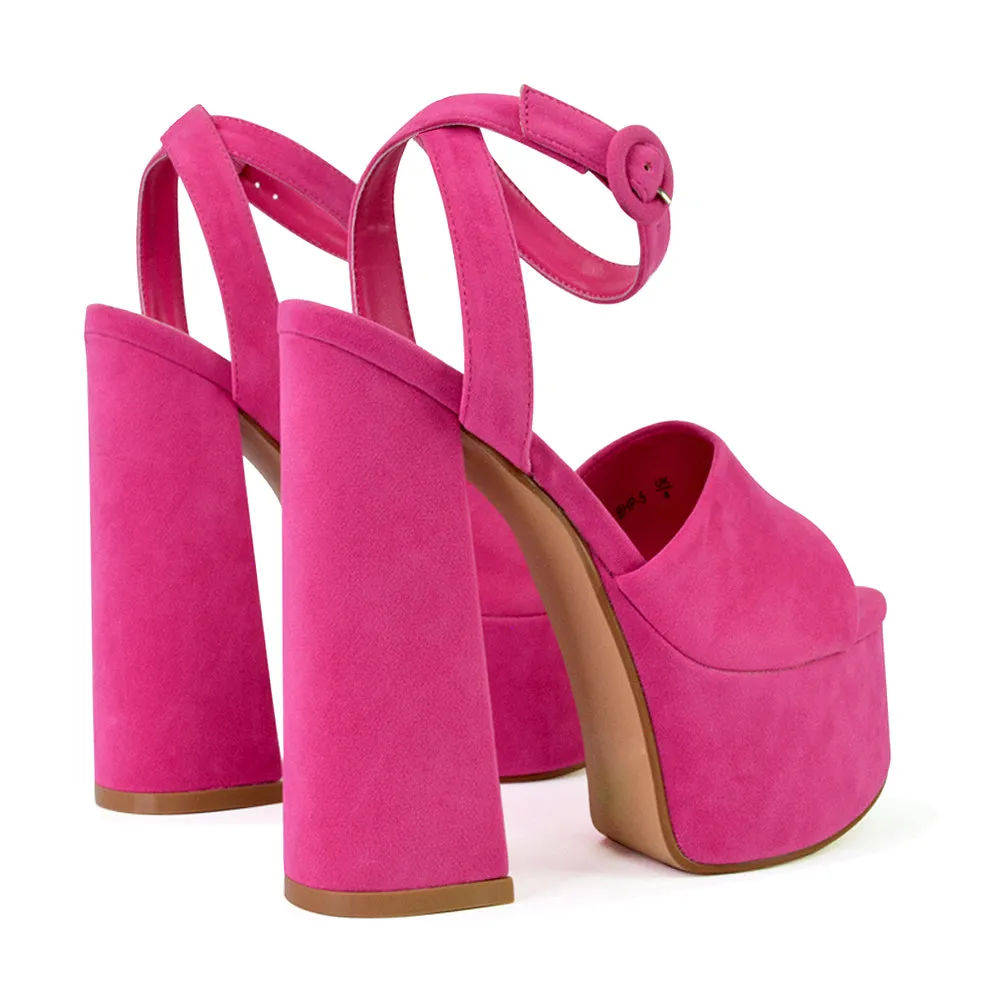 Pennie Strappy Super High Platform Shoes With a Chunky Heel in Fuchsia sold by XYlondon product image thumbnail 2