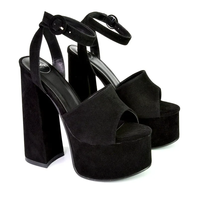 Pennie Strappy Super High Platform Shoes With a Chunky Heel in Black sold by XYlondon