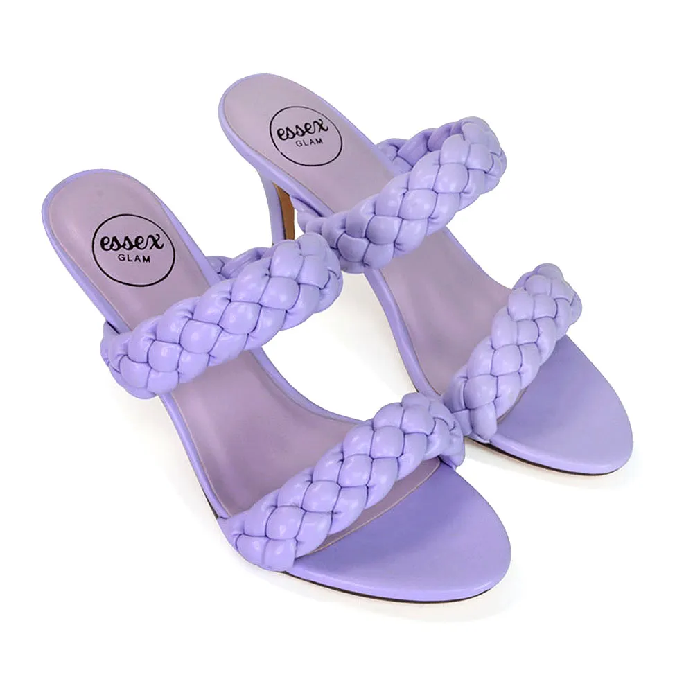 Marsha Square Toe Woven Strap Sandals Mid High Heel Mules in Lilac sold by XYlondon product image thumbnail 2