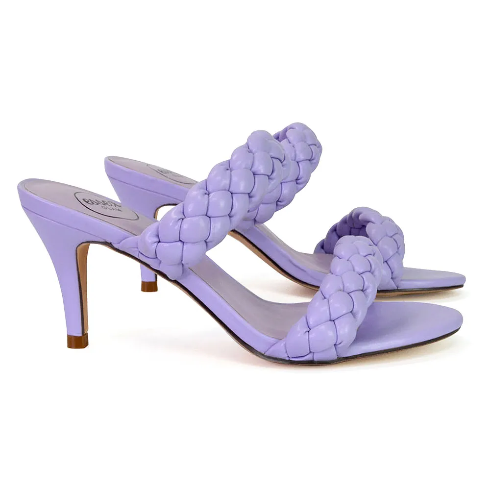 Marsha Square Toe Woven Strap Sandals Mid High Heel Mules in Lilac sold by XYlondon product image thumbnail 4