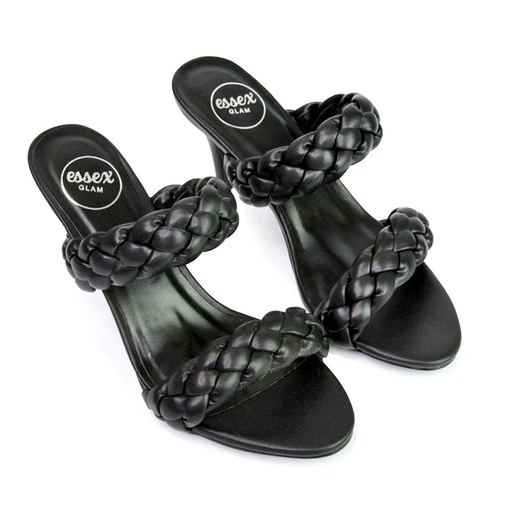 Marsha Square Toe Woven Strap Sandals Mid High Heel Mules in Black sold by XYlondon product image thumbnail 2