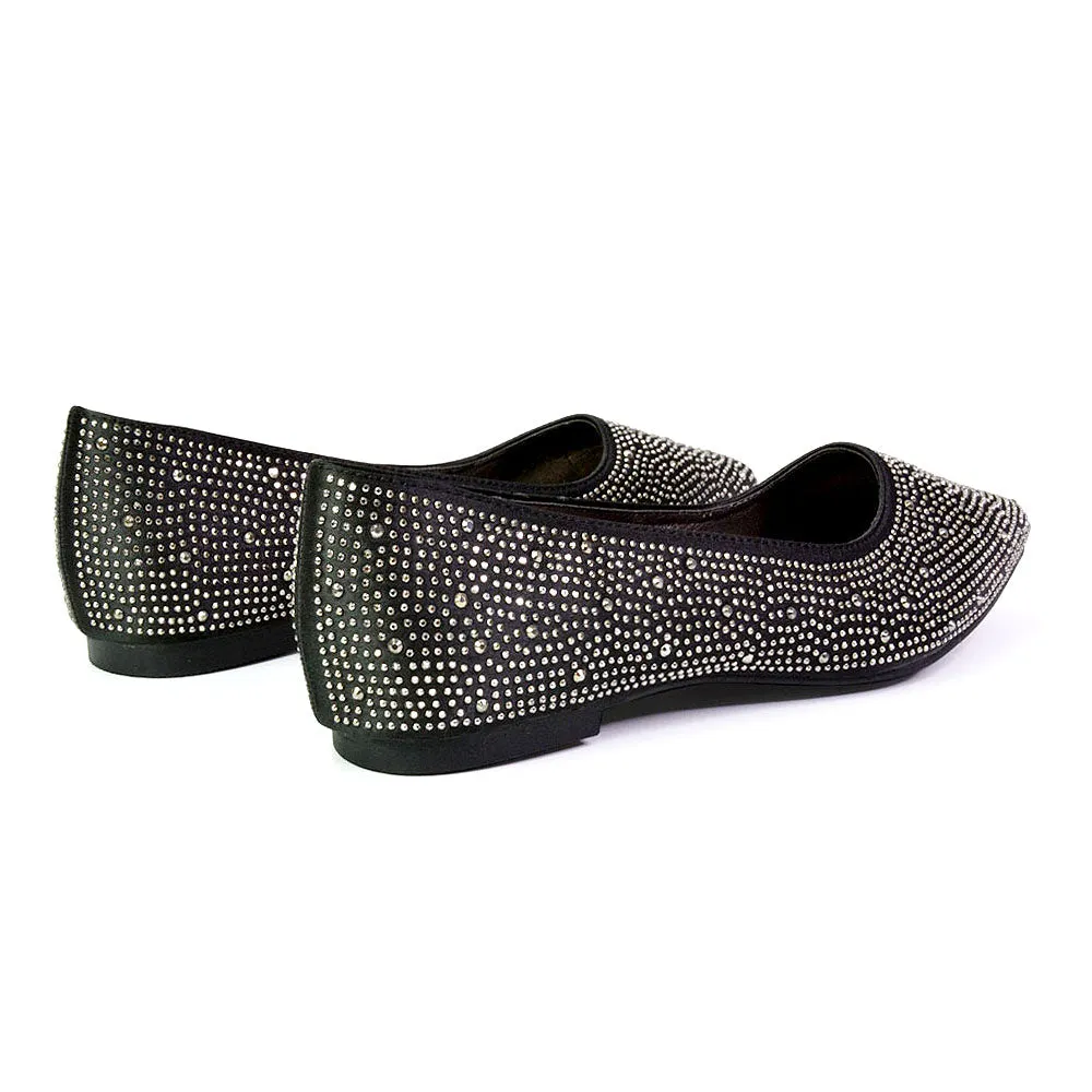 Marshall Bridal Shoes Flat Pointed Toe Diamante Ballerina Pump in Black sold by XYlondon product image thumbnail 5