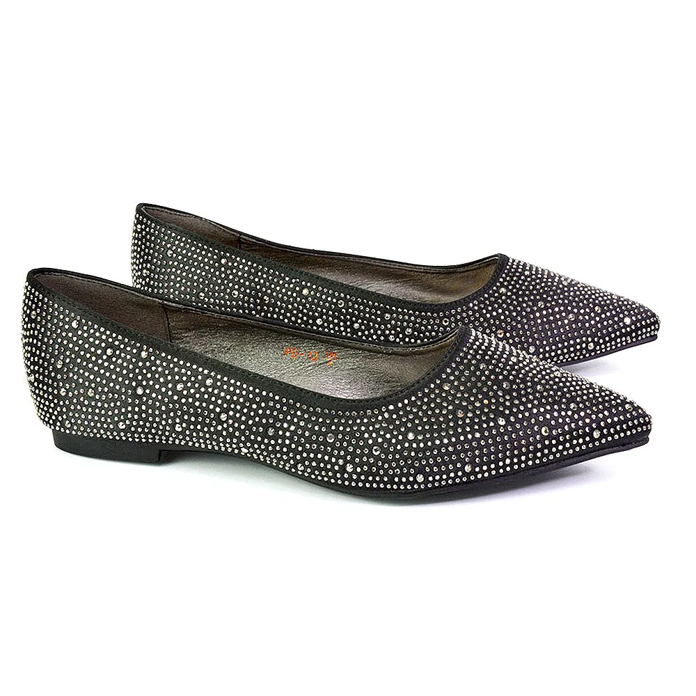 Marshall Bridal Shoes Flat Pointed Toe Diamante Ballerina Pump in Black sold by XYlondon product image thumbnail 4