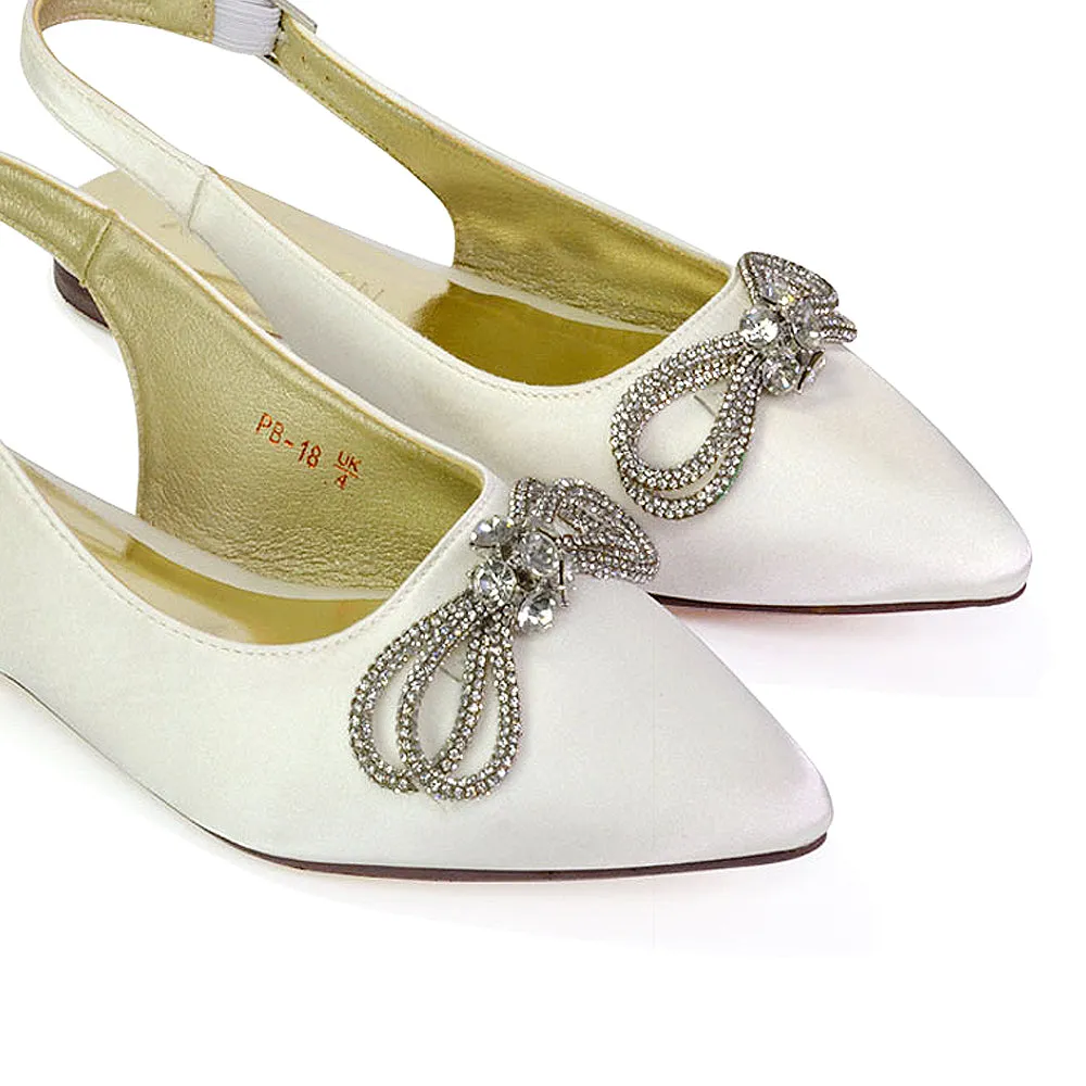 Ossie Slingback Diamante Bow Pointed Toe Ballerina Pump Shoes in Ivory sold by XYlondon product image thumbnail 2