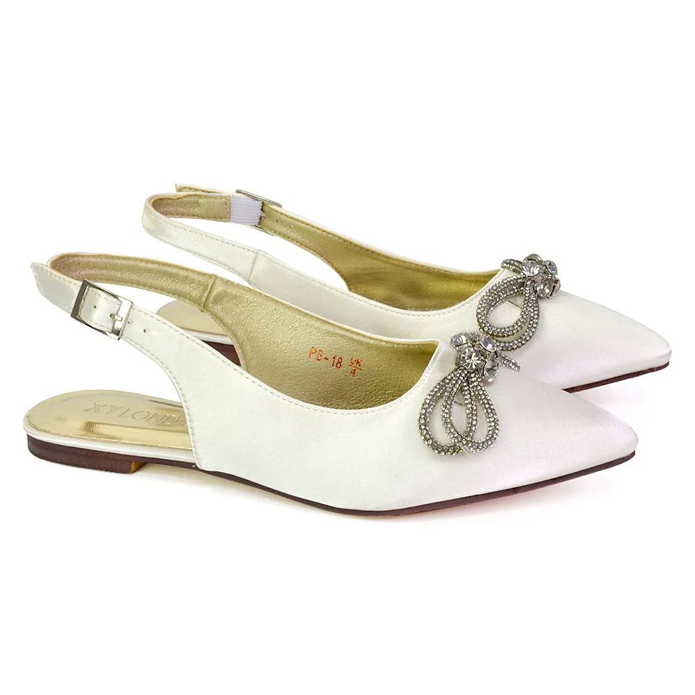 Ossie Slingback Diamante Bow Pointed Toe Ballerina Pump Shoes in Ivory sold by XYlondon product image thumbnail 5