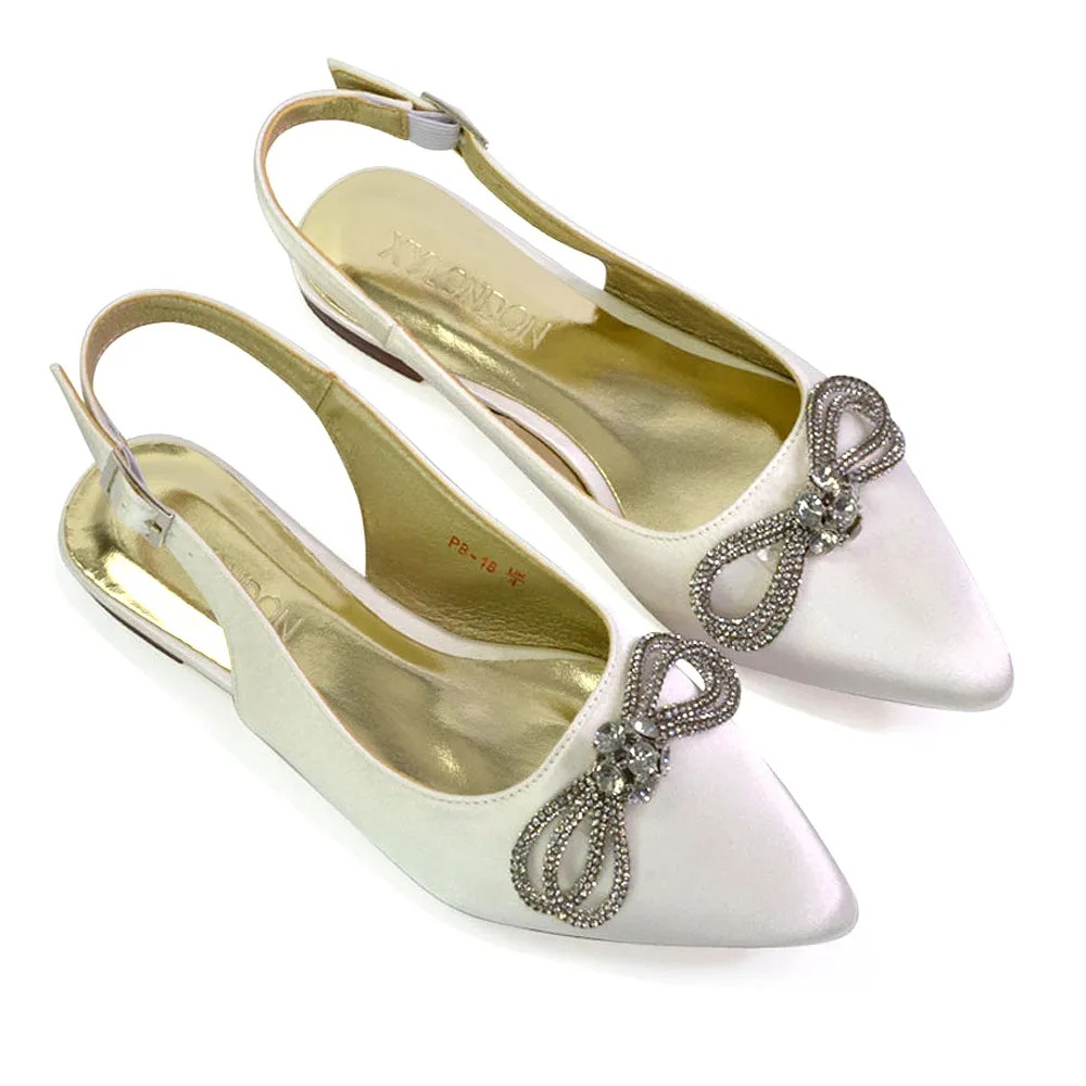 Ossie Slingback Diamante Bow Pointed Toe Ballerina Pump Shoes in Ivory sold by XYlondon product image thumbnail 4