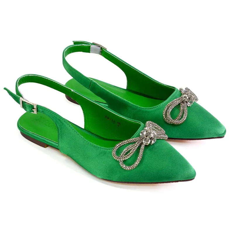 Ossie Slingback Diamante Bow Pointed Toe Ballerina Pump Shoes in Green sold by XYlondon