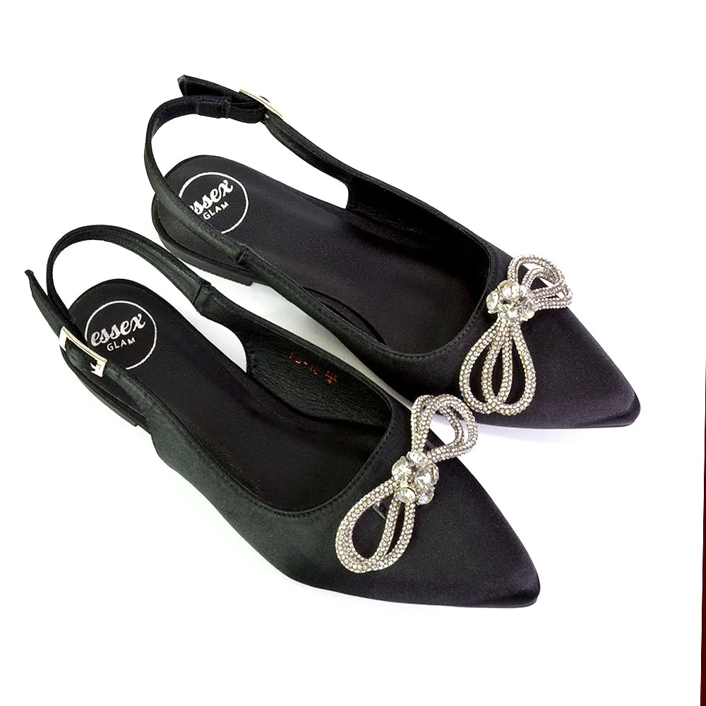 Ossie Slingback Diamante Bow Pointed Toe Ballerina Pump Shoes in Black sold by XYlondon product image thumbnail 4