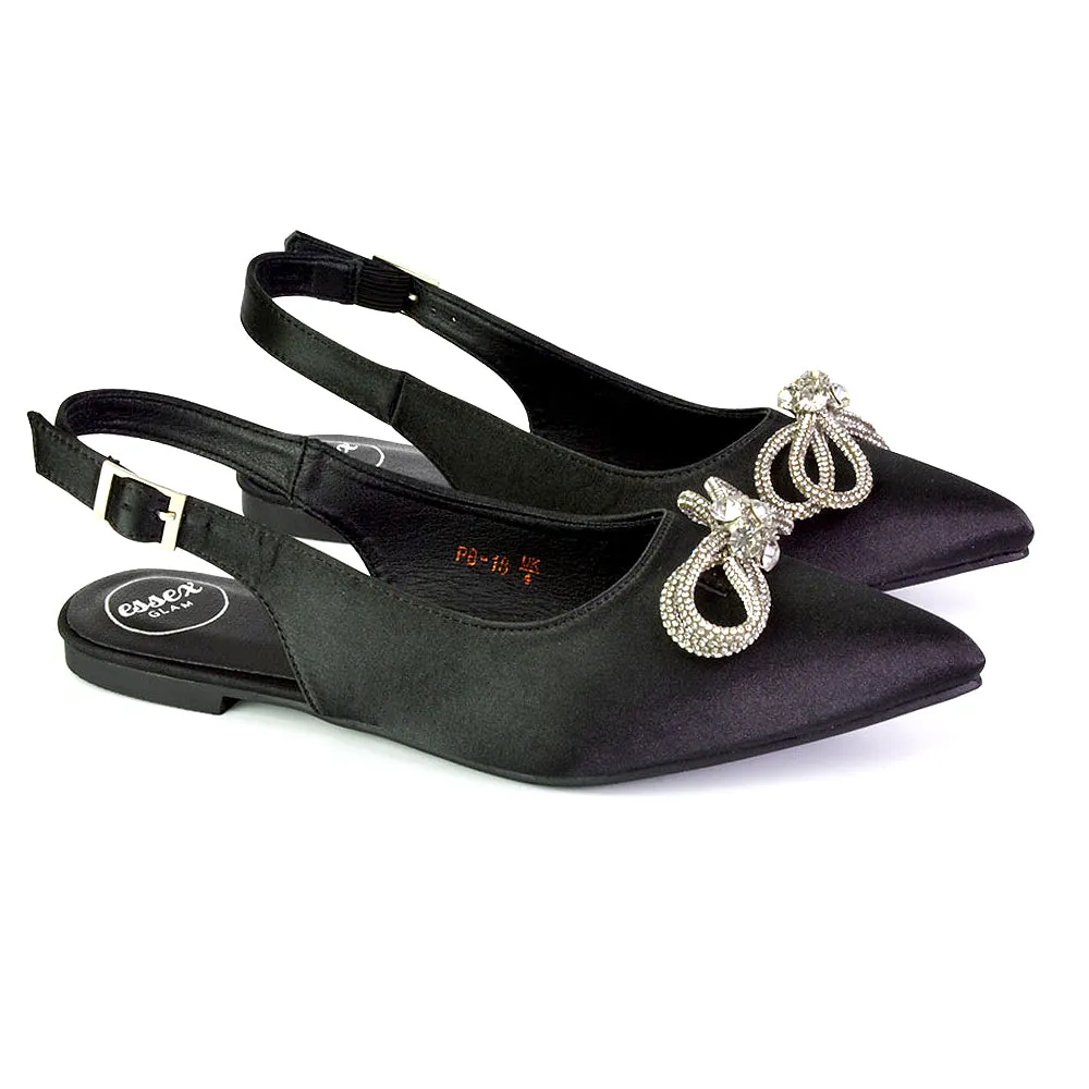 Ossie Slingback Diamante Bow Pointed Toe Ballerina Pump Shoes in Black sold by XYlondon product image thumbnail 5