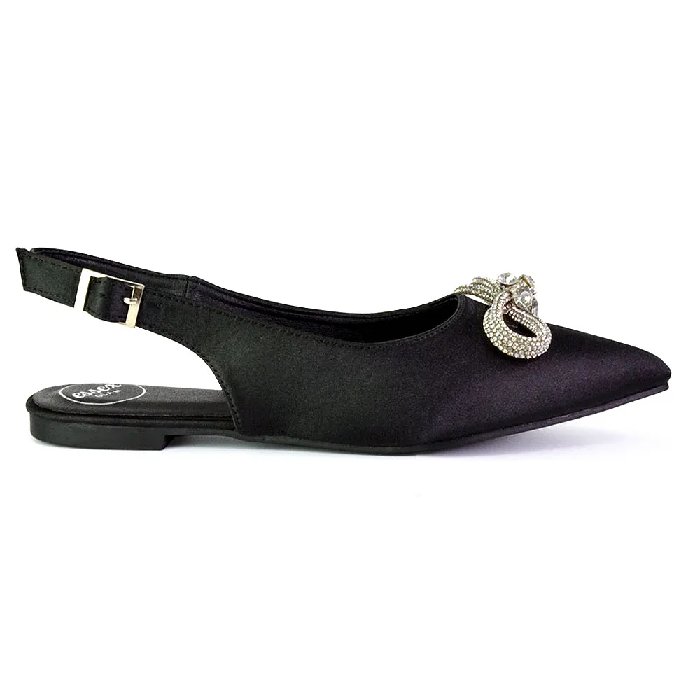 Ossie Slingback Diamante Bow Pointed Toe Ballerina Pump Shoes in Black sold by XYlondon product image thumbnail 3