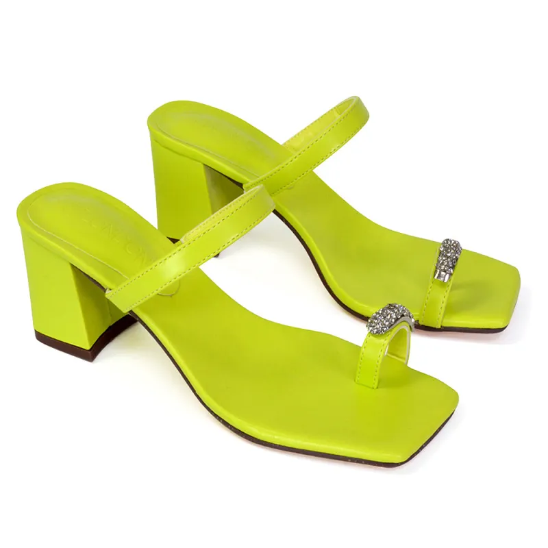 Daiquiri Double Strap Square Toe Ring Block Heel Sandals in Green sold by XYlondon
