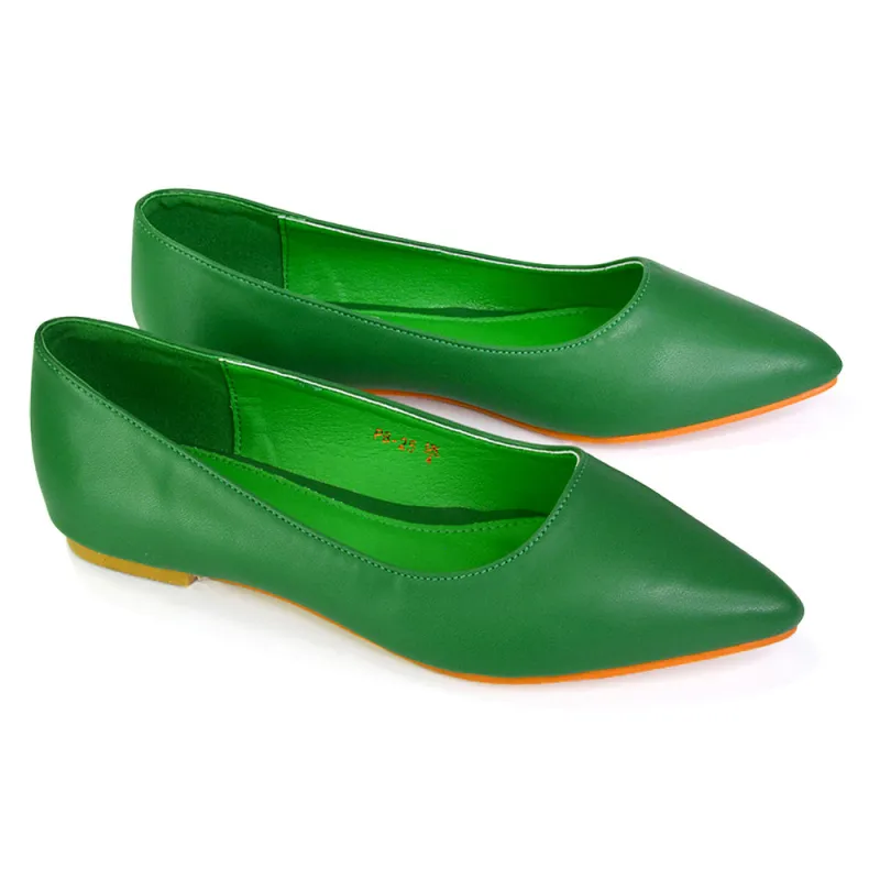 Bubbles Bridal Flats Pointed Toe Wedding Slip on Flat Ballerina Pump Shoes in Green sold by XYlondon