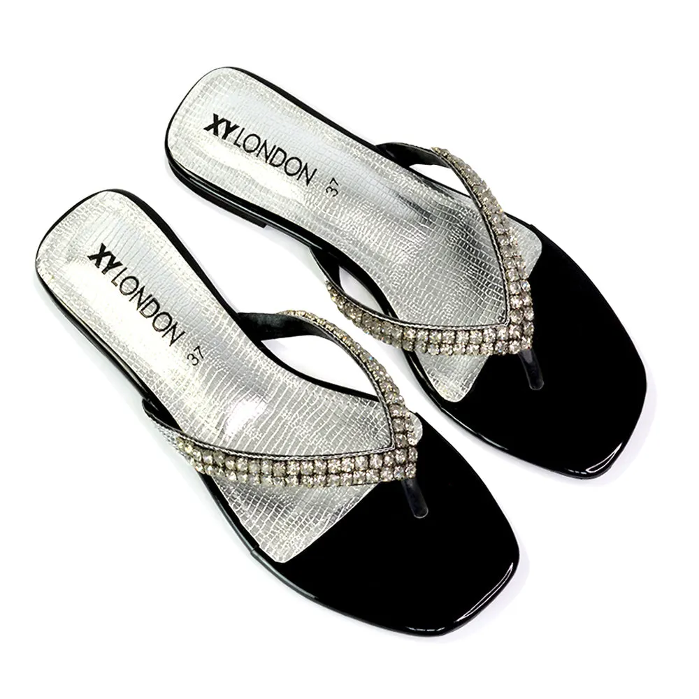 Jazlyn Flat Diamante Flip Flop Sandals Thong Summer Shoes in Black sold by XYlondon product image thumbnail 5