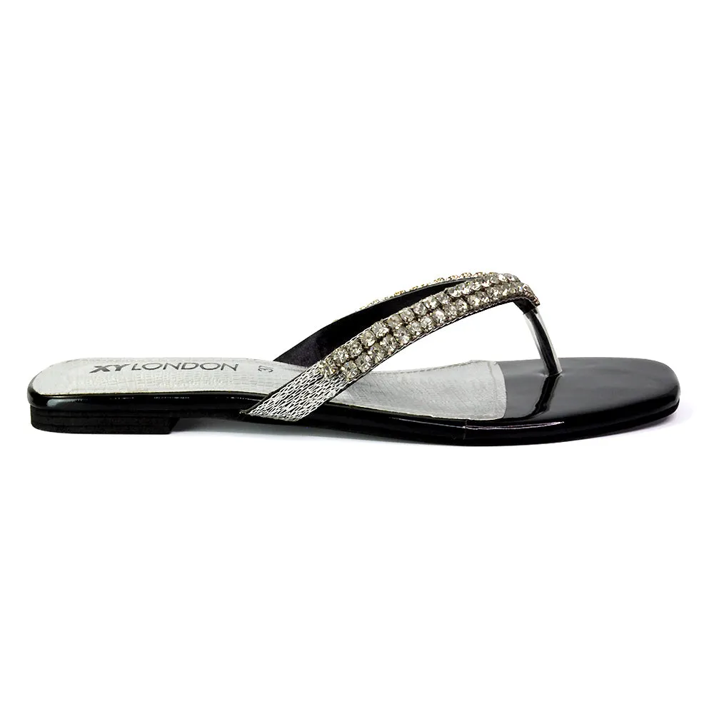 Jazlyn Flat Diamante Flip Flop Sandals Thong Summer Shoes in Black sold by XYlondon product image thumbnail 3