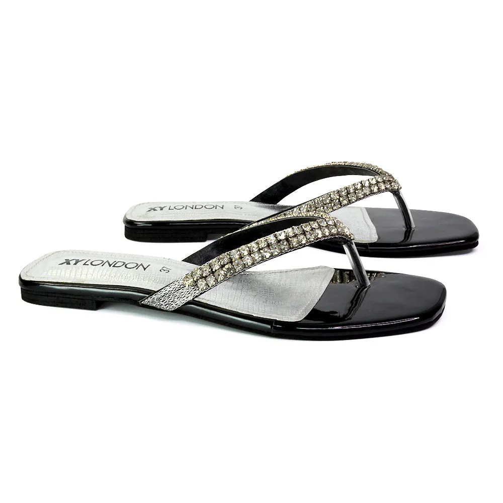 Jazlyn Flat Diamante Flip Flop Sandals Thong Summer Shoes in Black sold by XYlondon product image thumbnail 4
