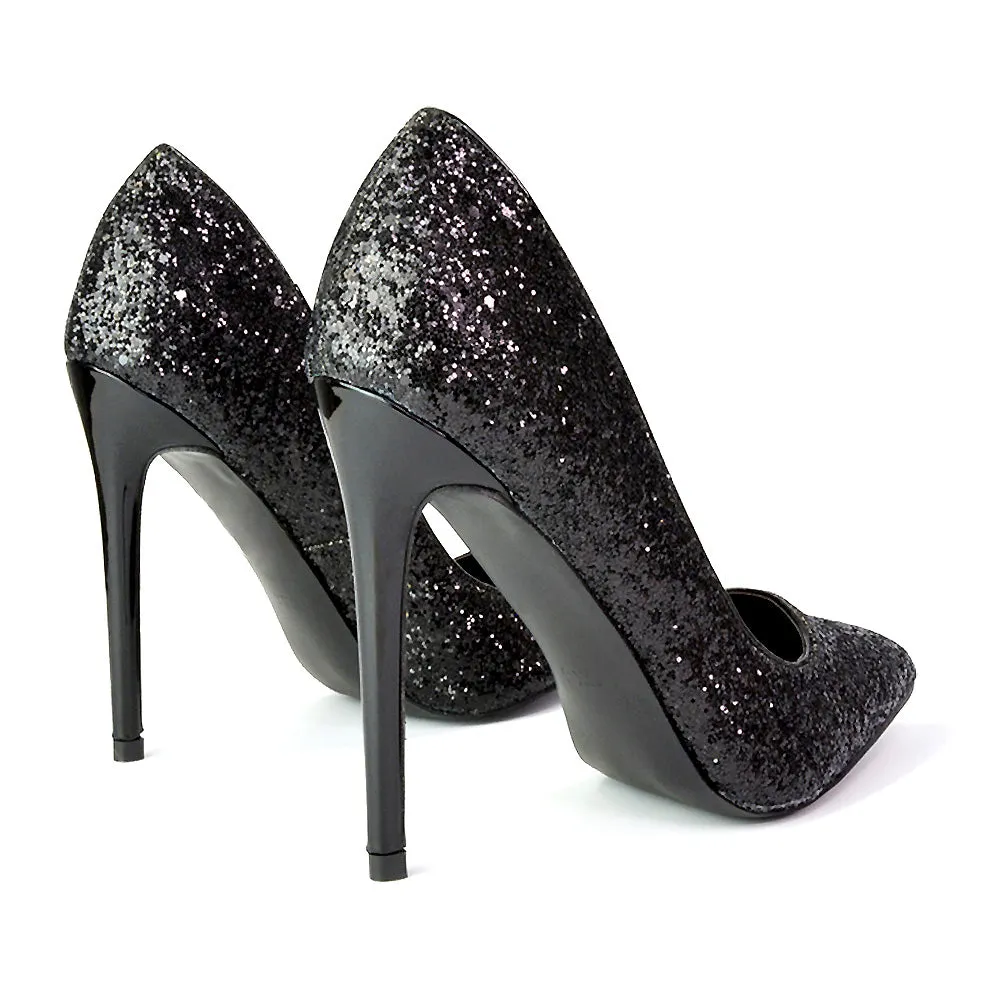 Emerald Pointed Toe Court Shoes Glitter Stiletto High Heels in Black sold by XYlondon product image thumbnail 5