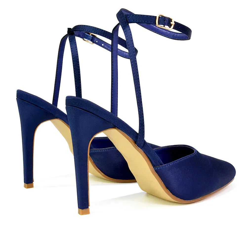 Liliane Pointed Toe Satin Court Heel Stiletto Bridal Shoes in Navy sold by XYlondon product image thumbnail 5