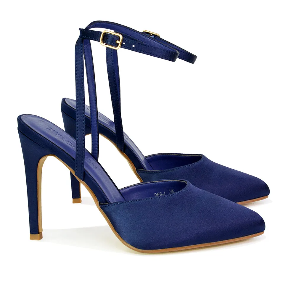 Liliane Pointed Toe Satin Court Heel Stiletto Bridal Shoes in Navy sold by XYlondon product image thumbnail 4