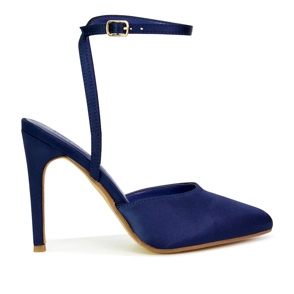 Liliane Pointed Toe Satin Court Heel Stiletto Bridal Shoes in Navy sold by XYlondon product image thumbnail 3
