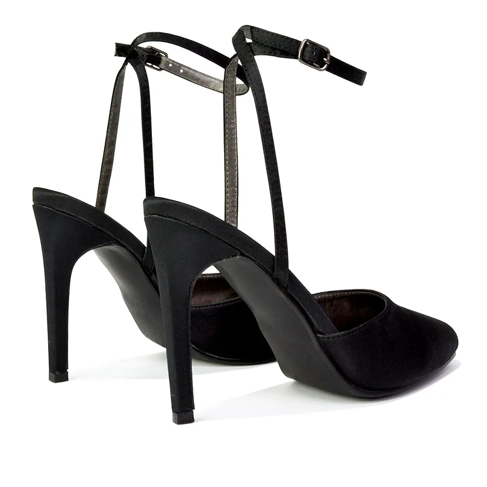 Liliane Pointed Toe Satin Court Heel Stiletto Bridal Shoes in Black sold by XYlondon product image thumbnail 5