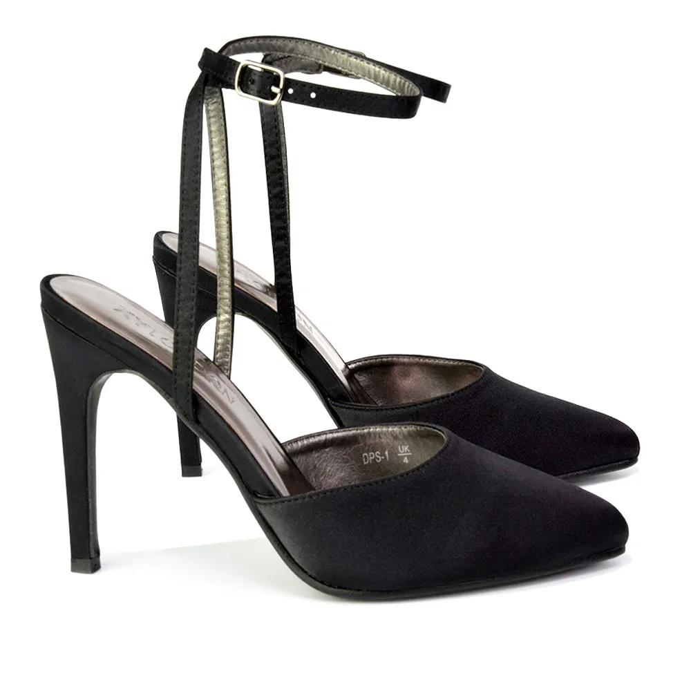 Liliane Pointed Toe Satin Court Heel Stiletto Bridal Shoes in Black sold by XYlondon product image thumbnail 4