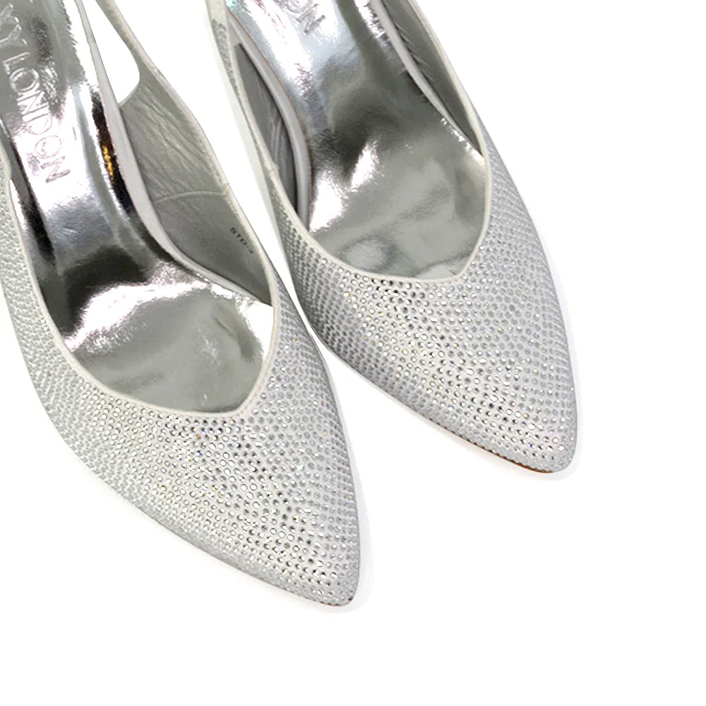 Divine Diamante Pointed Toe Slingback Bridal High Heel Stilettos in White sold by XYlondon product image thumbnail 2