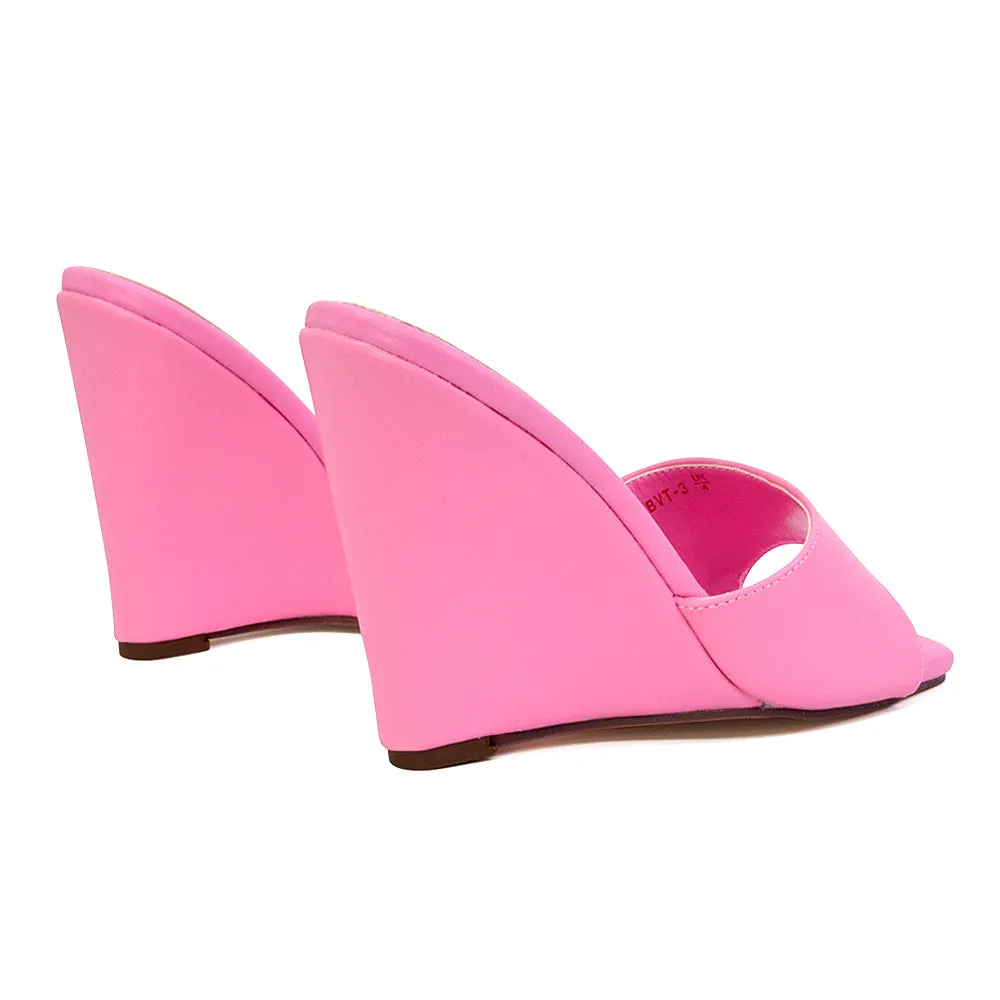 Otis Slip On Square Toe Wedge High Heeled Mule Summer Sandals in Pink sold by XYlondon product image thumbnail 4