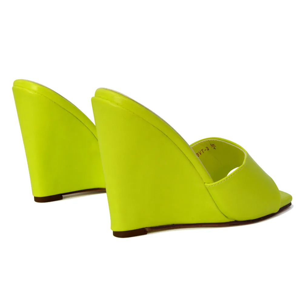 Otis Slip On Square Toe Wedge High Heeled Mule Summer Sandal Slides in Light Green sold by XYlondon product image thumbnail 5