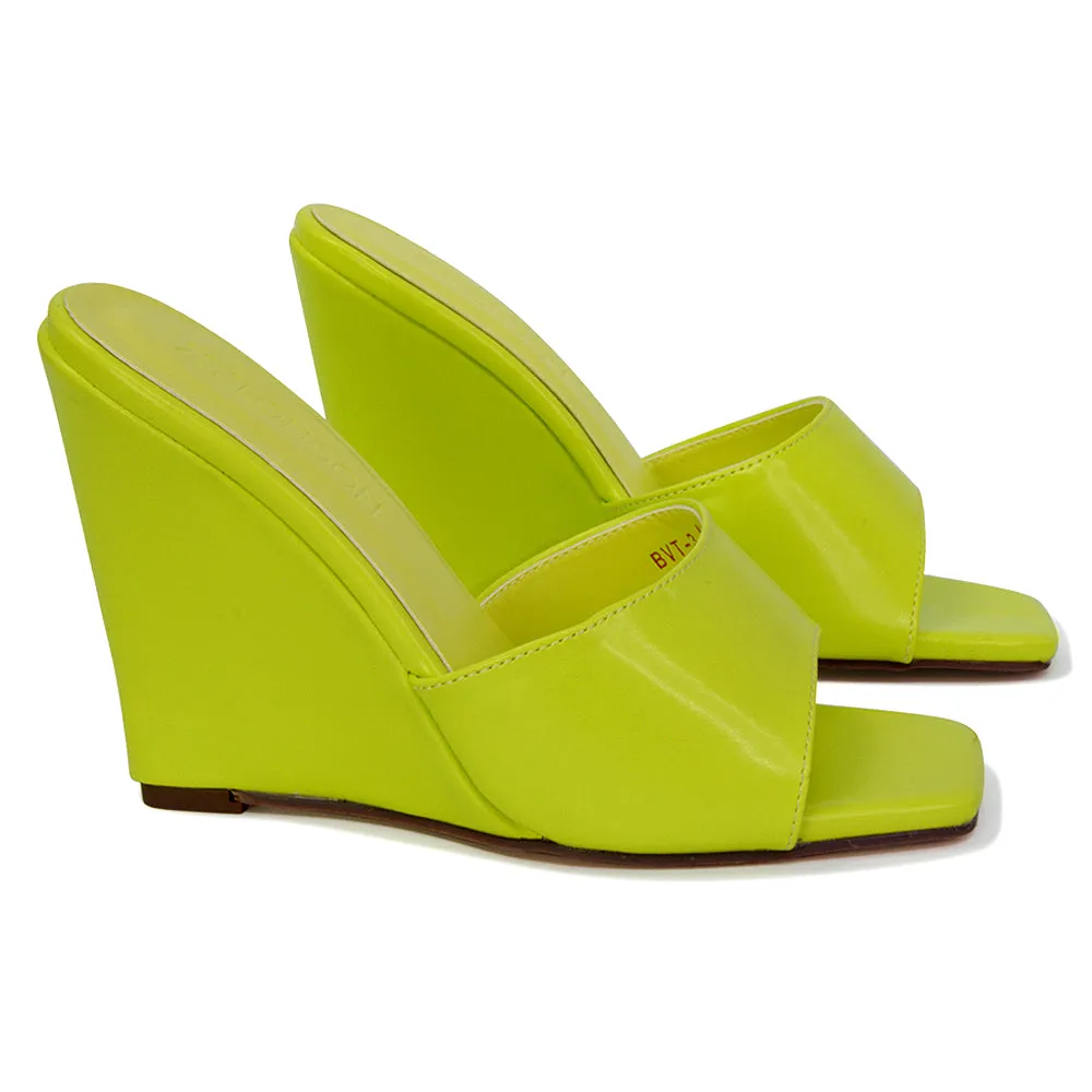 Otis Slip On Square Toe Wedge High Heeled Mule Summer Sandal Slides in Light Green sold by XYlondon product image thumbnail 4