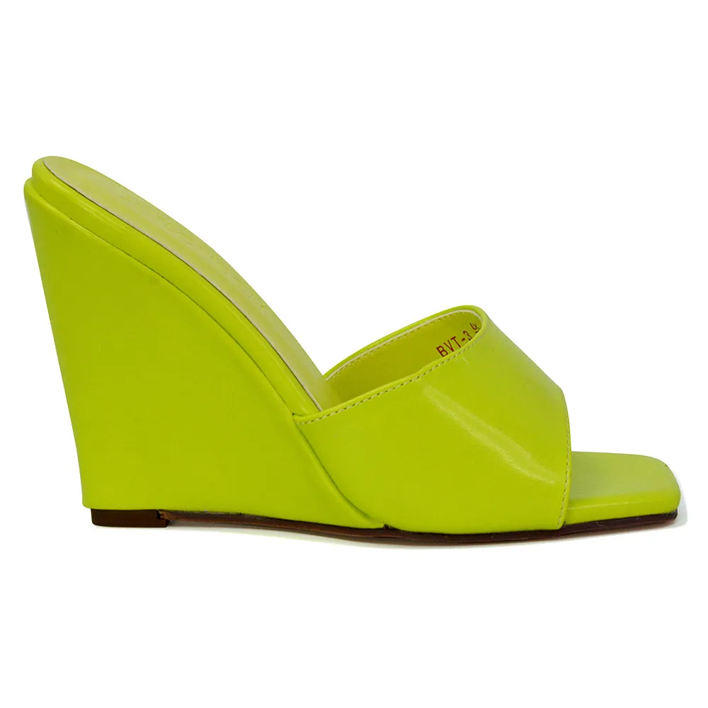 Otis Slip On Square Toe Wedge High Heeled Mule Summer Sandal Slides in Light Green sold by XYlondon product image thumbnail 3